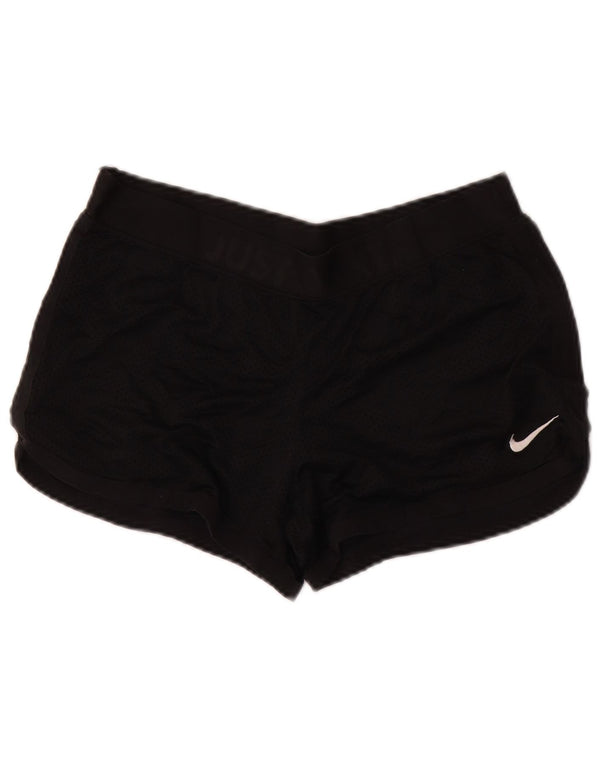 NIKE Womens Dri Fit Graphic Sport Shorts UK 14 Medium  Black Polyester