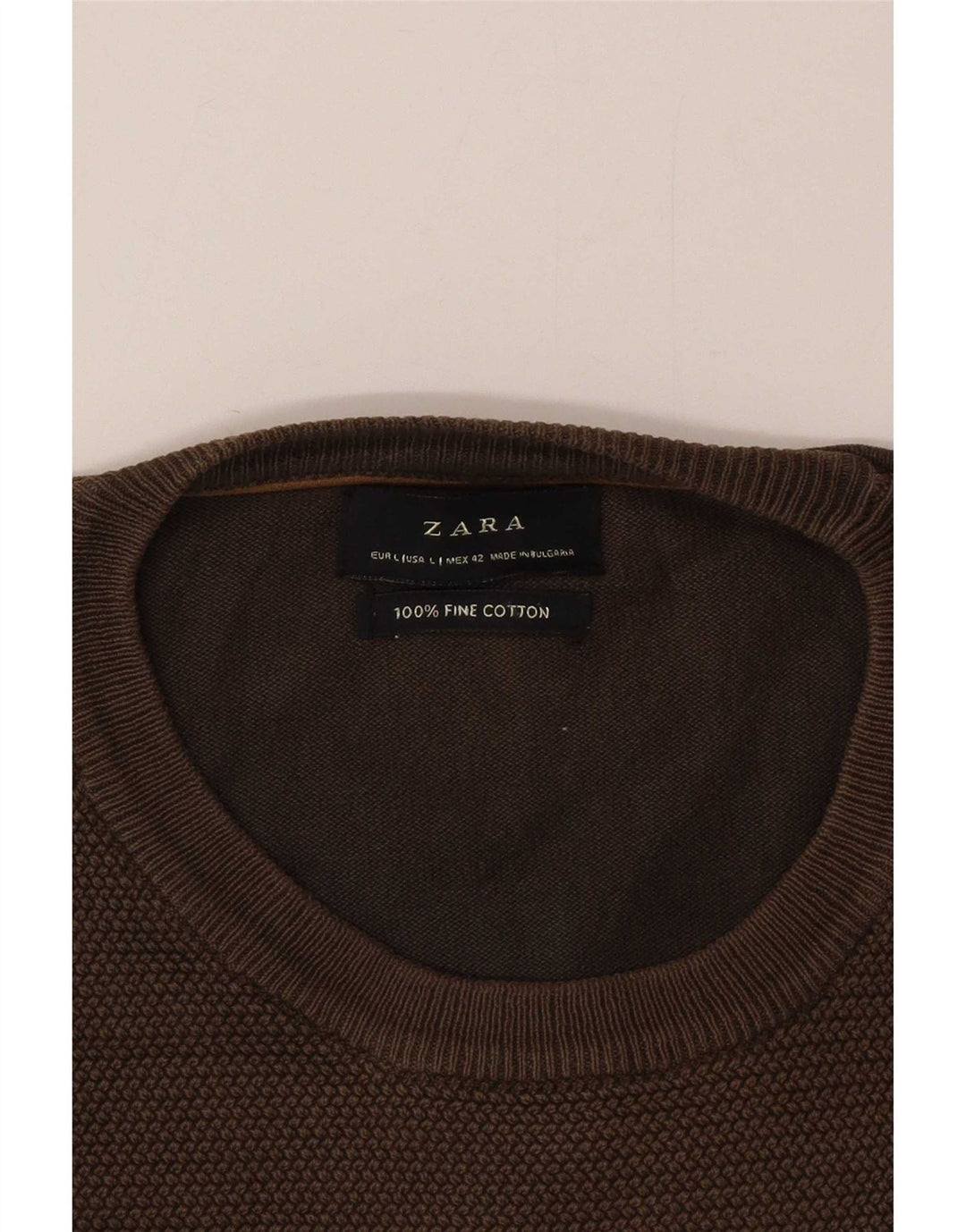 Мужской джемпер с круглым вырезом Zara, большой коричневый хлопковый свитер