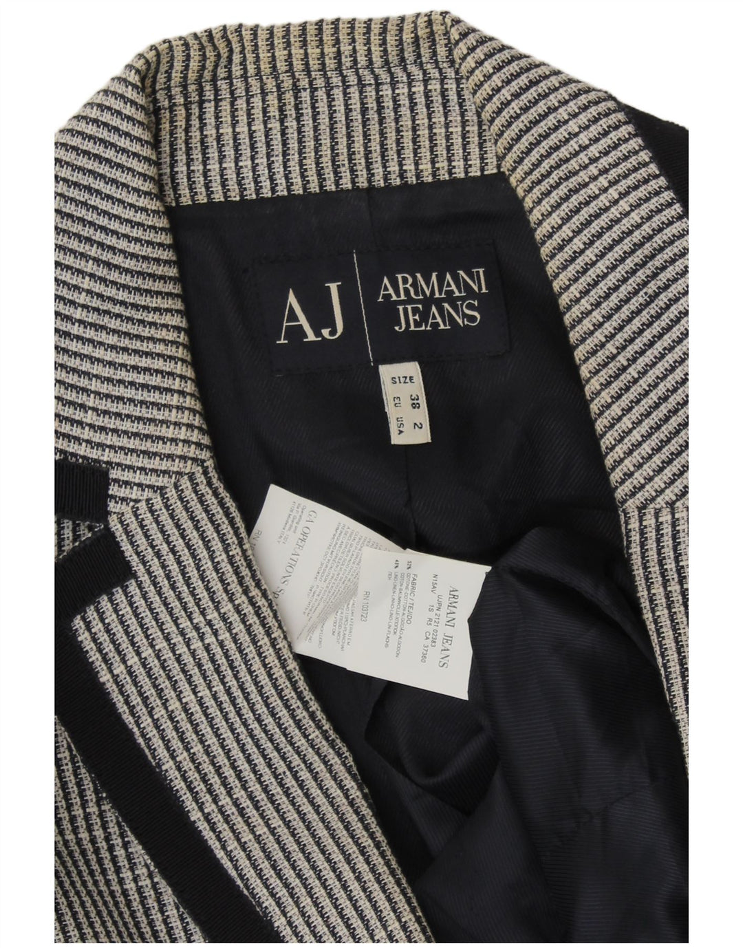 ARMANI JEANS Женский пиджак на 2 пуговицах EU 38 Средний Серый В Полоску