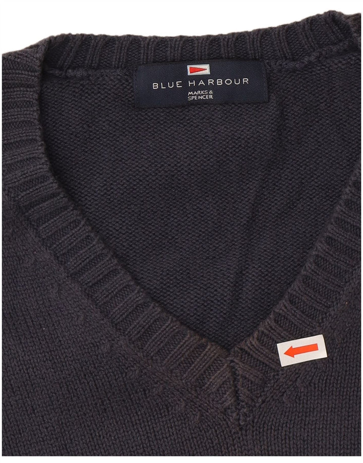 Мужской джемпер с v-образным вырезом Marks & Spencer Blue Harbour, средний темно-синий