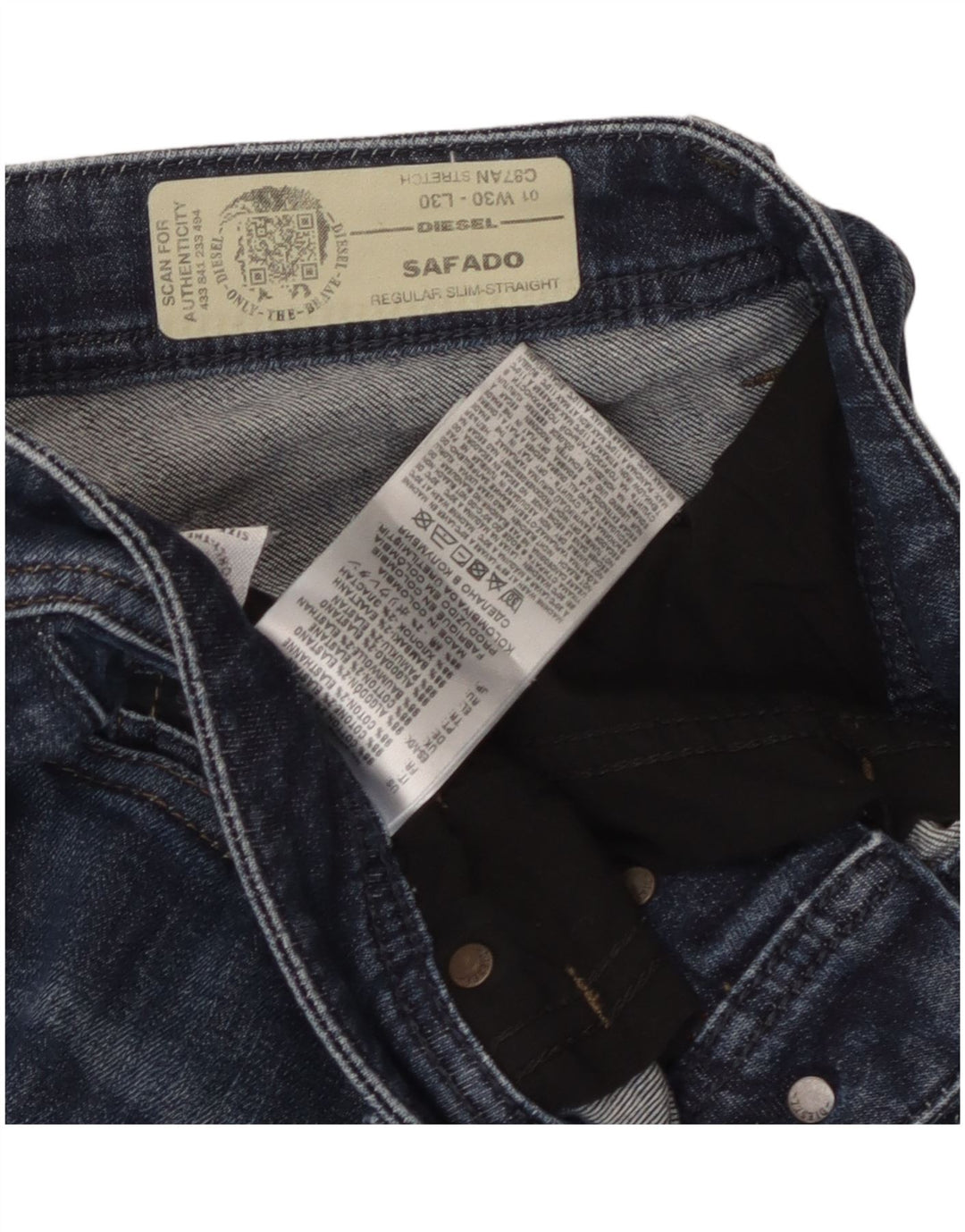 Мужские джинсы Diesel Safado Regular Slim Straight W30 L30, синий хлопок