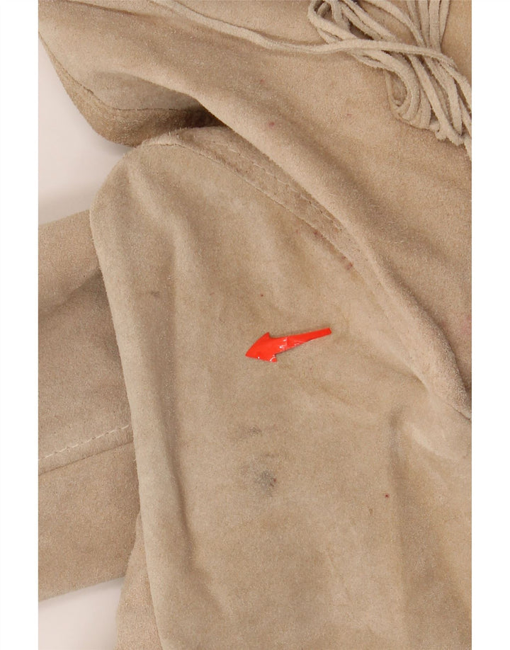 PLEASE Womens Suede Overcoat UK 12 Medium Beige Leather