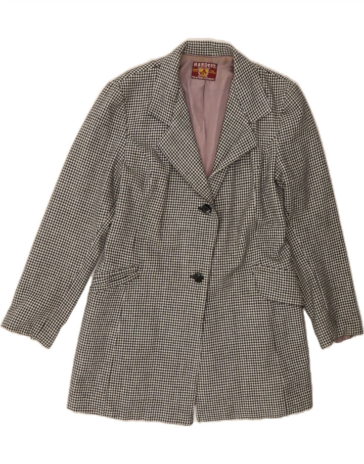 VINTAGE Womens 2 Button Blazer Jacket UK 14 Large Grey Houndstooth Vintage Vintage and Second-Hand Vintage from Messina Hembry 