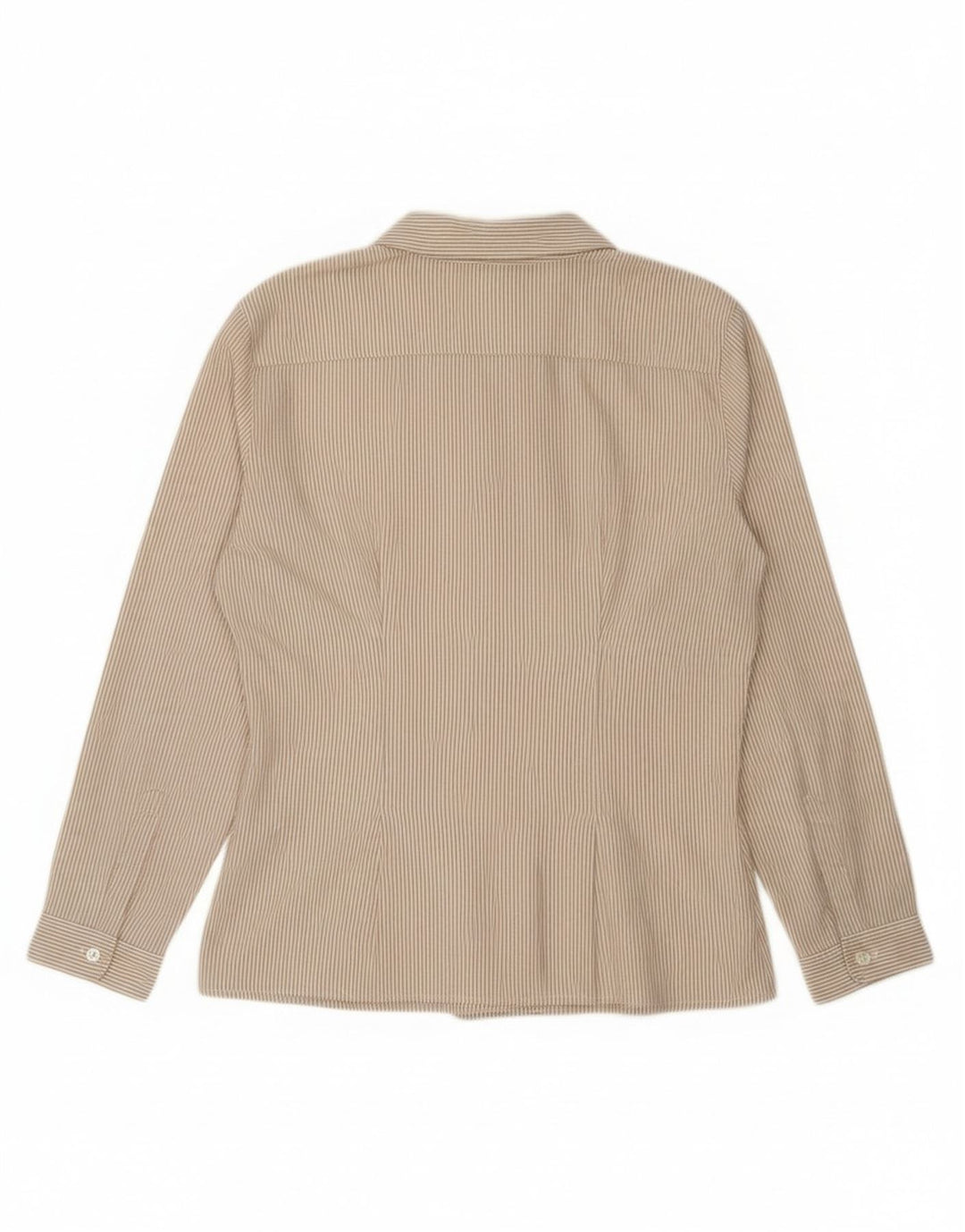 Винтажная женская рубашка UK 14, хлопок среднего бежевого цвета в тонкую полоску