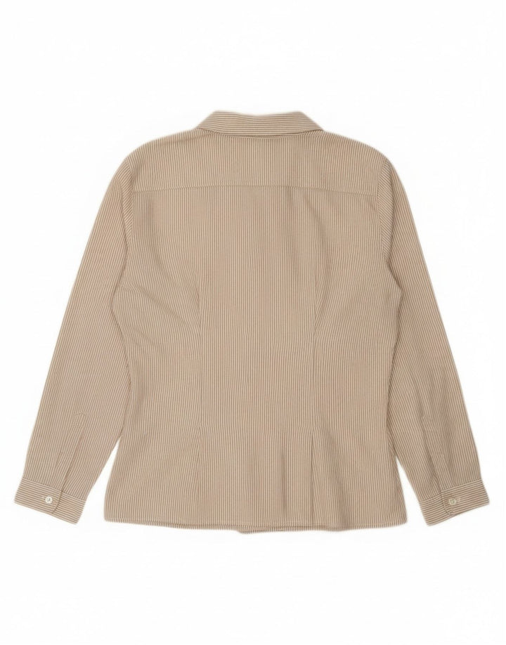 Винтажная женская рубашка UK 14, хлопок среднего бежевого цвета в тонкую полоску