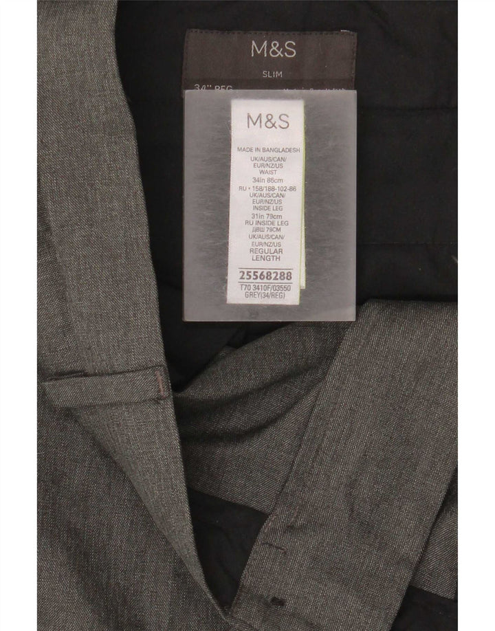Мужские брюки-чиносы Marks & Spencer W34 L31 серого цвета из полиэстера