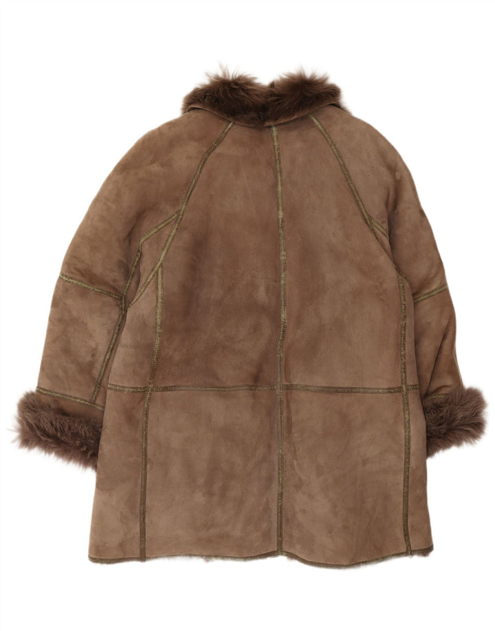 Винтажная женская дубленка оверсайз IT 44 Medium Brown Shearling