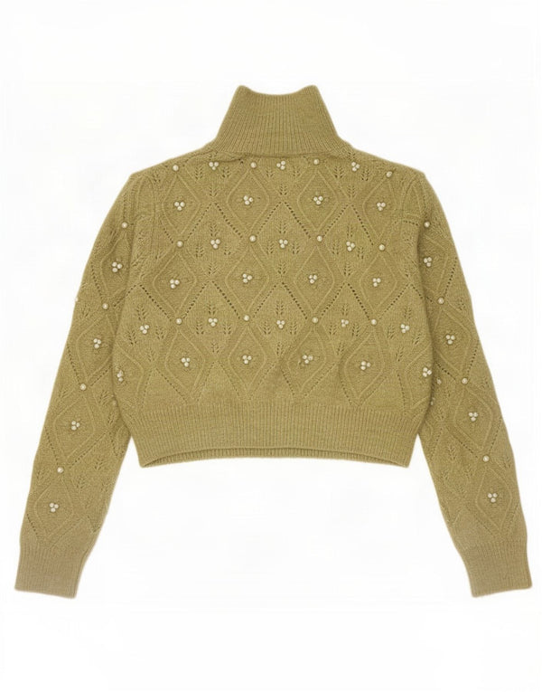 Женский джемпер с высоким воротником Zara UK 12, средний хаки Argyle/Diamond