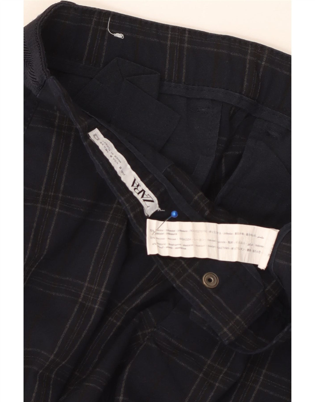 Мужские узкие брюки-чиносы ZARA, маленькие W30 L29, темно-синие, полиэстер в клетку