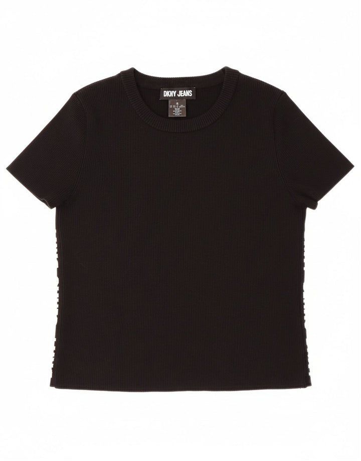 DKNY Womens Graphic T-Shirt Top UK 12 Medium Black Cotton