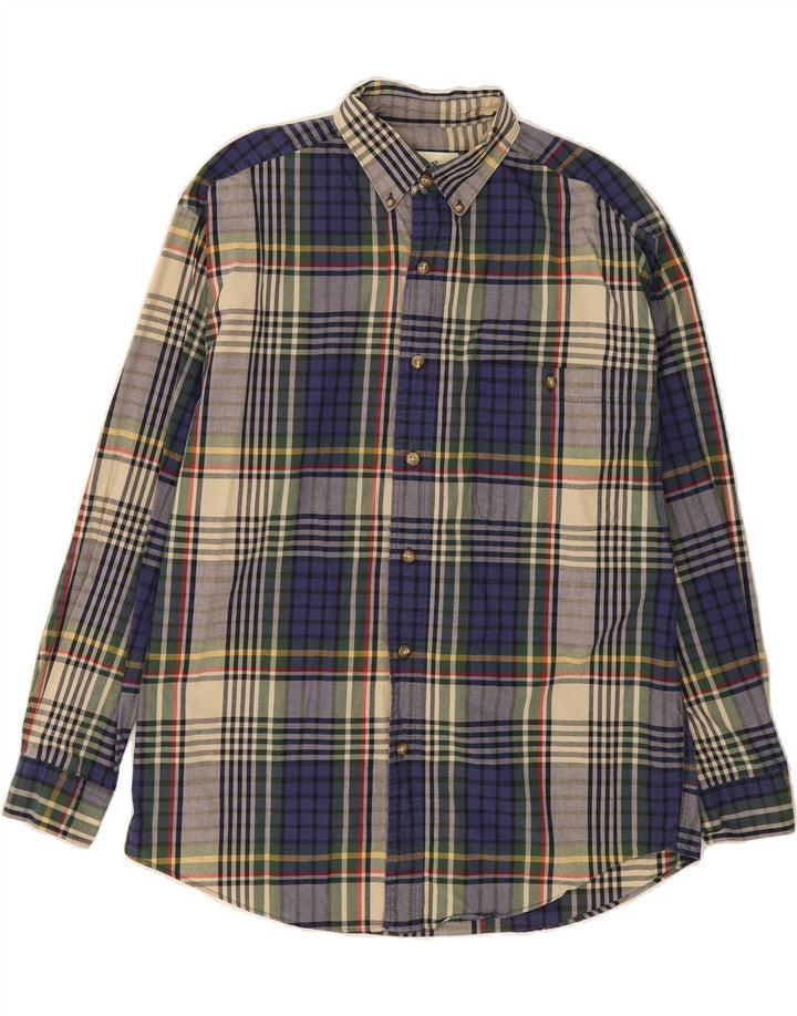 EDDIE BAUER Mens Shirt Medium Navy Blue Check Cotton Vintage Eddie Bauer and Second-Hand Eddie Bauer from Messina Hembry 
