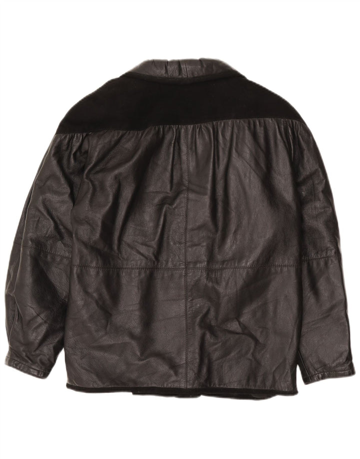 Винтажная женская кожаная куртка UK 18 XL, черная кожа