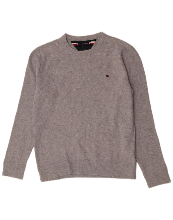 Мужской джемпер с круглым вырезом Tommy Hilfiger, большой серый хлопковый свитер