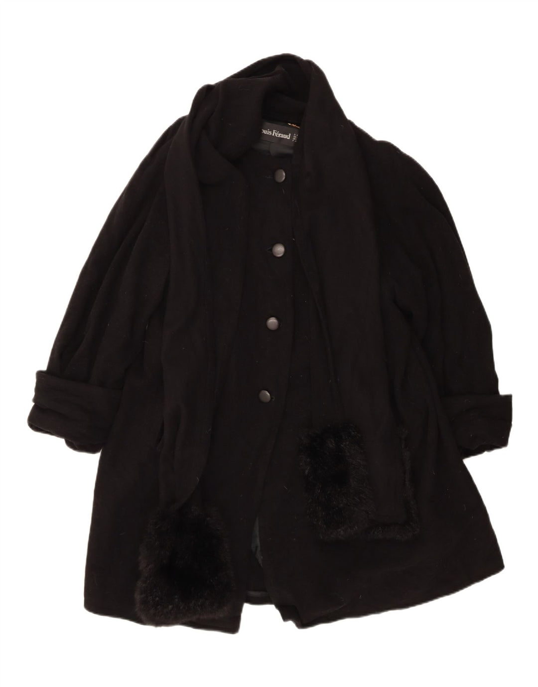 Женское пальто Louis Feraud UK 14, большое классическое черное из натуральной шерсти