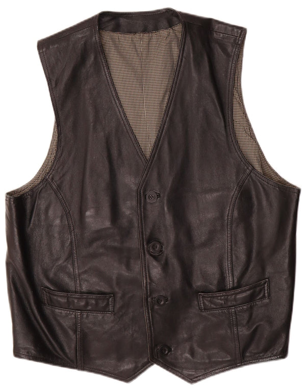 Винтажный мужской кожаный жилет, большой черный кожаный