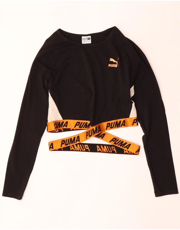 Женский укороченный топ с длинным рукавом PUMA с графическим рисунком UK 16, большой черный цвет с блоками