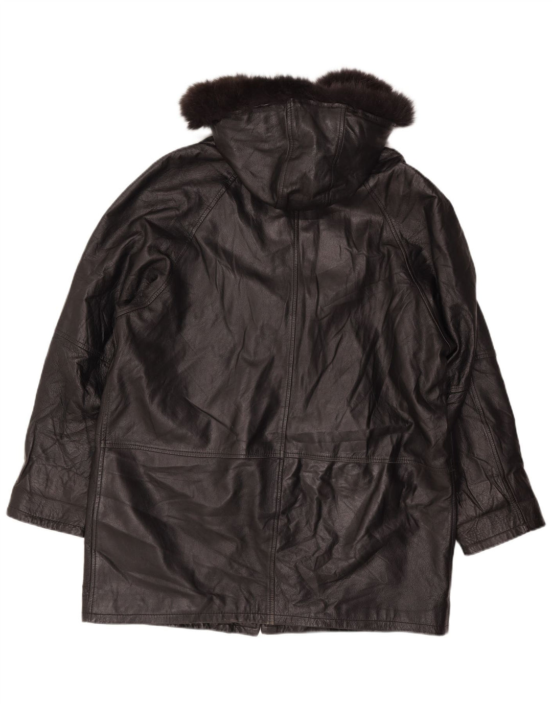 Винтажное женское кожаное пальто свободного кроя с капюшоном, Великобритания, 18 XL, черное кожаное