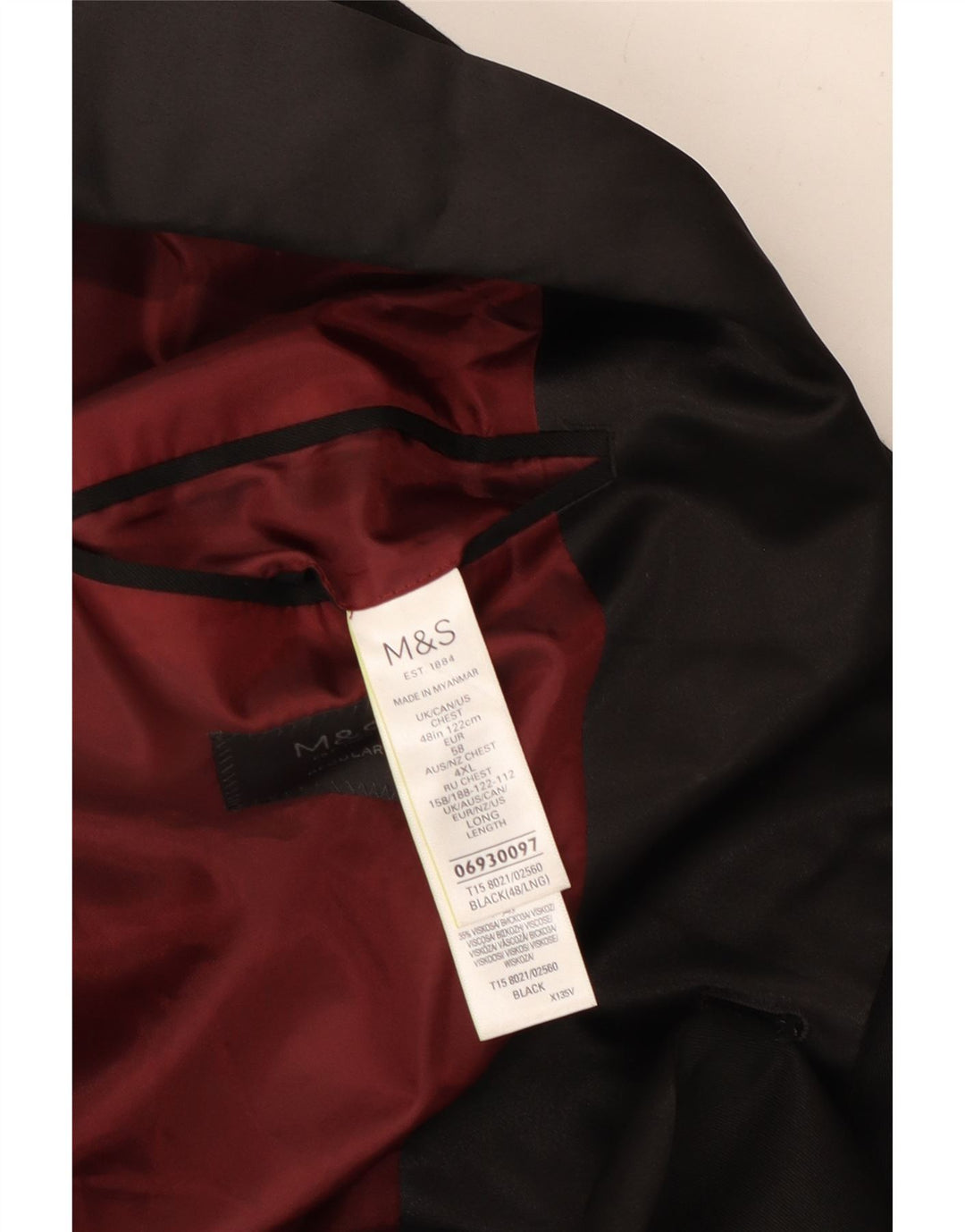 Мужской пиджак стандартного кроя с 2 пуговицами Marks & Spencer UK 48 2XL, черный