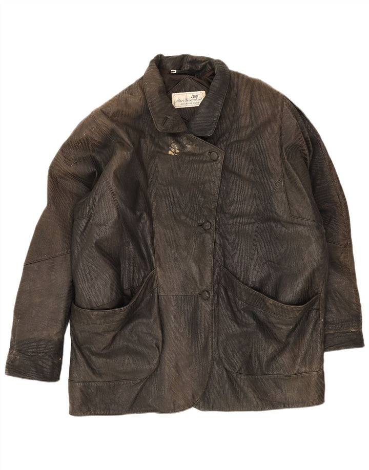 Винтажная женская кожаная куртка UK 18 XL, черная