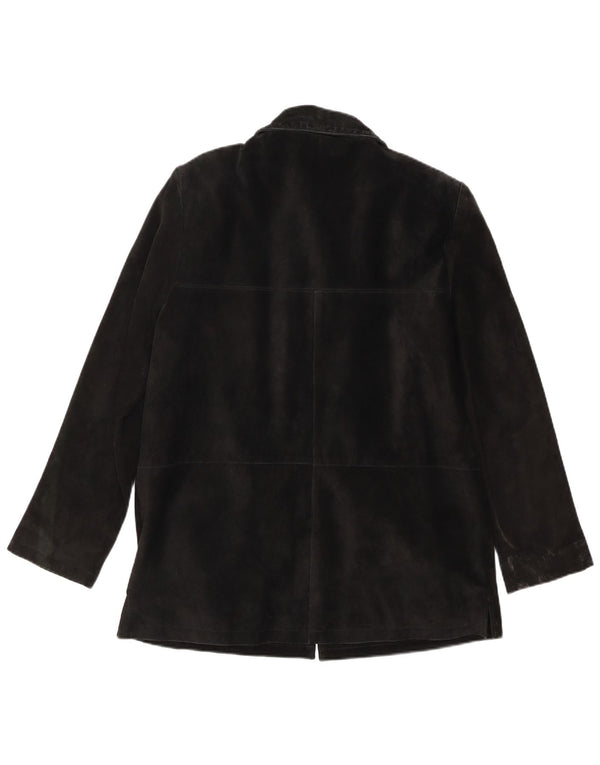 Винтажный женский замшевый пиджак на 3 пуговицах, средний черный кожаный пиджак