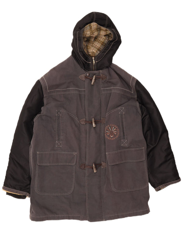 VINTAGE Мужской дафлкот с капюшоном UK 42 XL Серый хлопок с цветными блоками