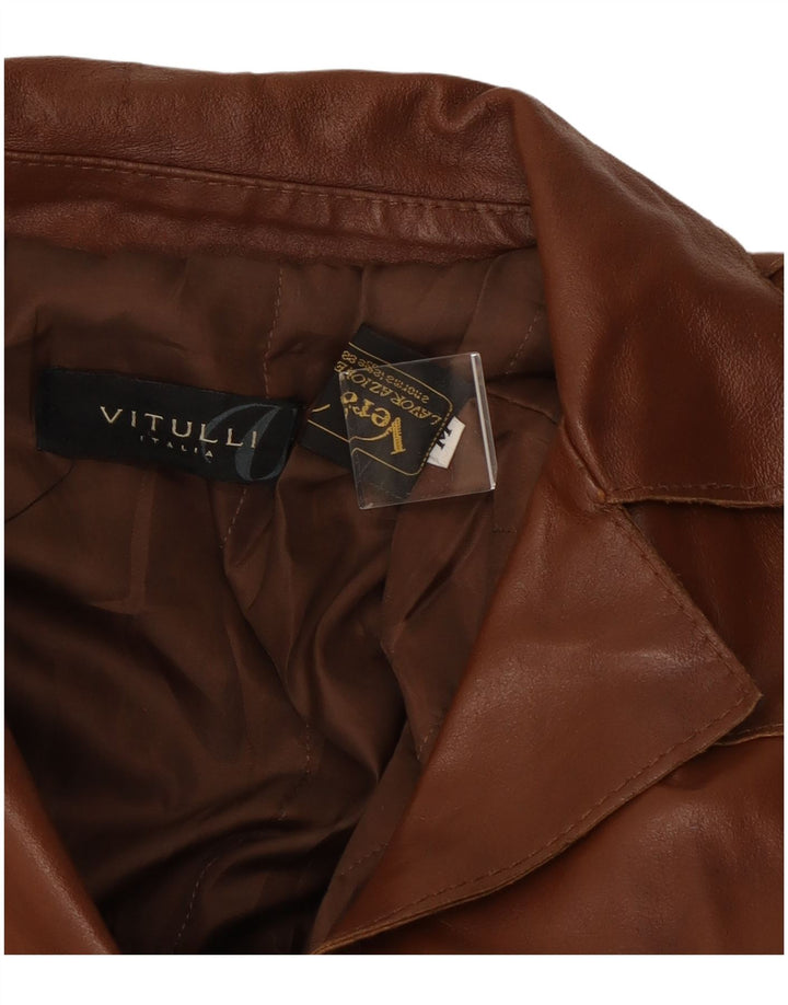 Винтажная женская кожаная куртка UK 12, кожа среднего коричневого цвета