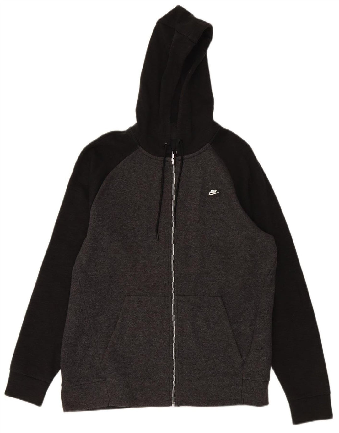 NIKE Mens Zip Hoodie Sweater Medium Grey Colourblock Cotton
