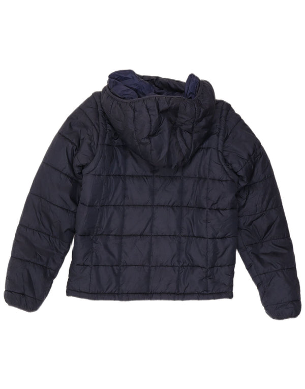 Kappa Mens Graphic Hooded Padded Jacket UK 36 Small Navy Blue Polyester
