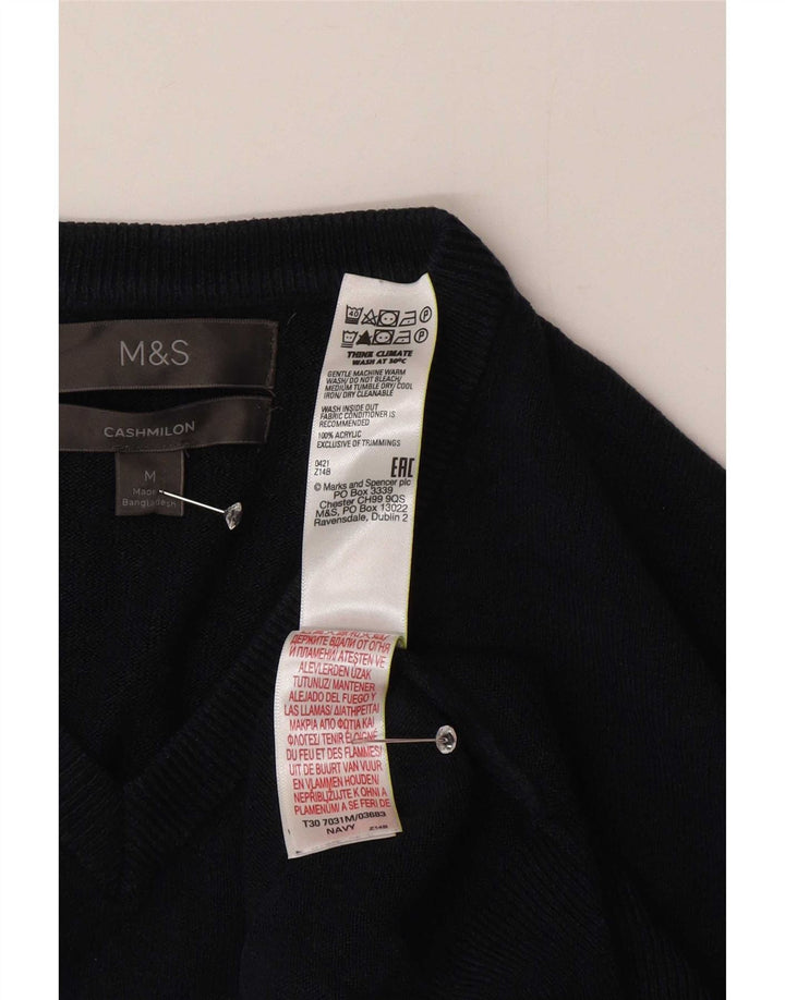 Мужской джемпер с v-образным вырезом Marks & Spencer среднего размера, темно-синий, акрил