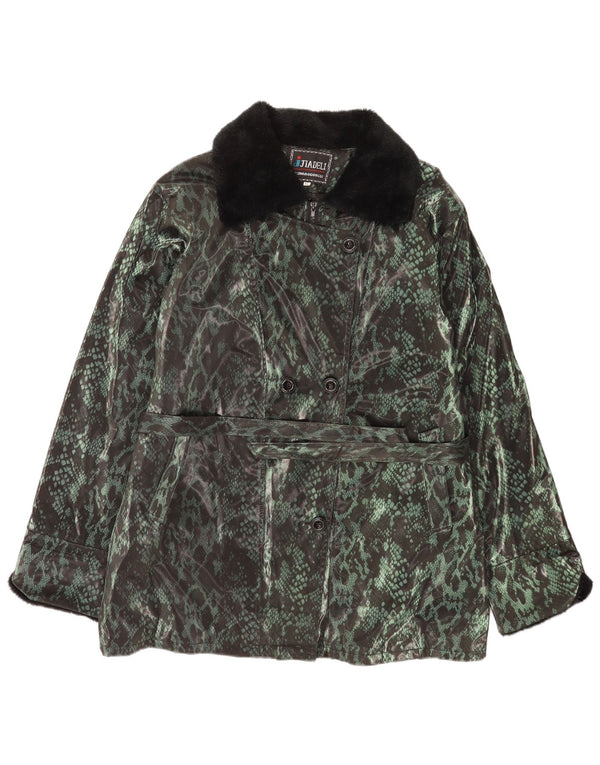 Винтажное женское двубортное пальто UK 18 XL, зеленый полиэстер с животным принтом