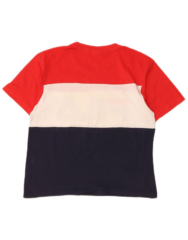 Женская футболка с рисунком Fila Top UK 6 XS, красный хлопок с цветными блоками