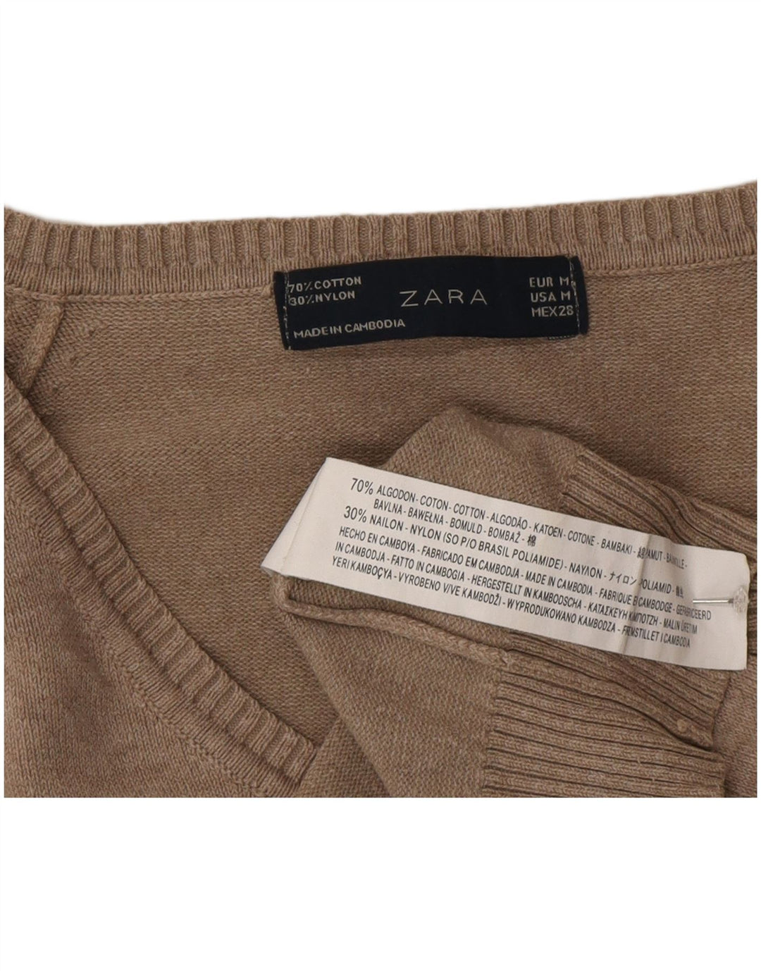 Женский джемпер с v-образным вырезом Zara UK 12, хлопковый средний серый цвет