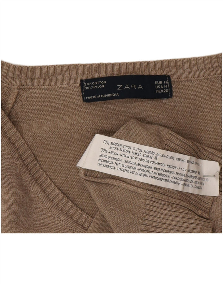 Женский джемпер с v-образным вырезом Zara UK 12, хлопковый средний серый цвет