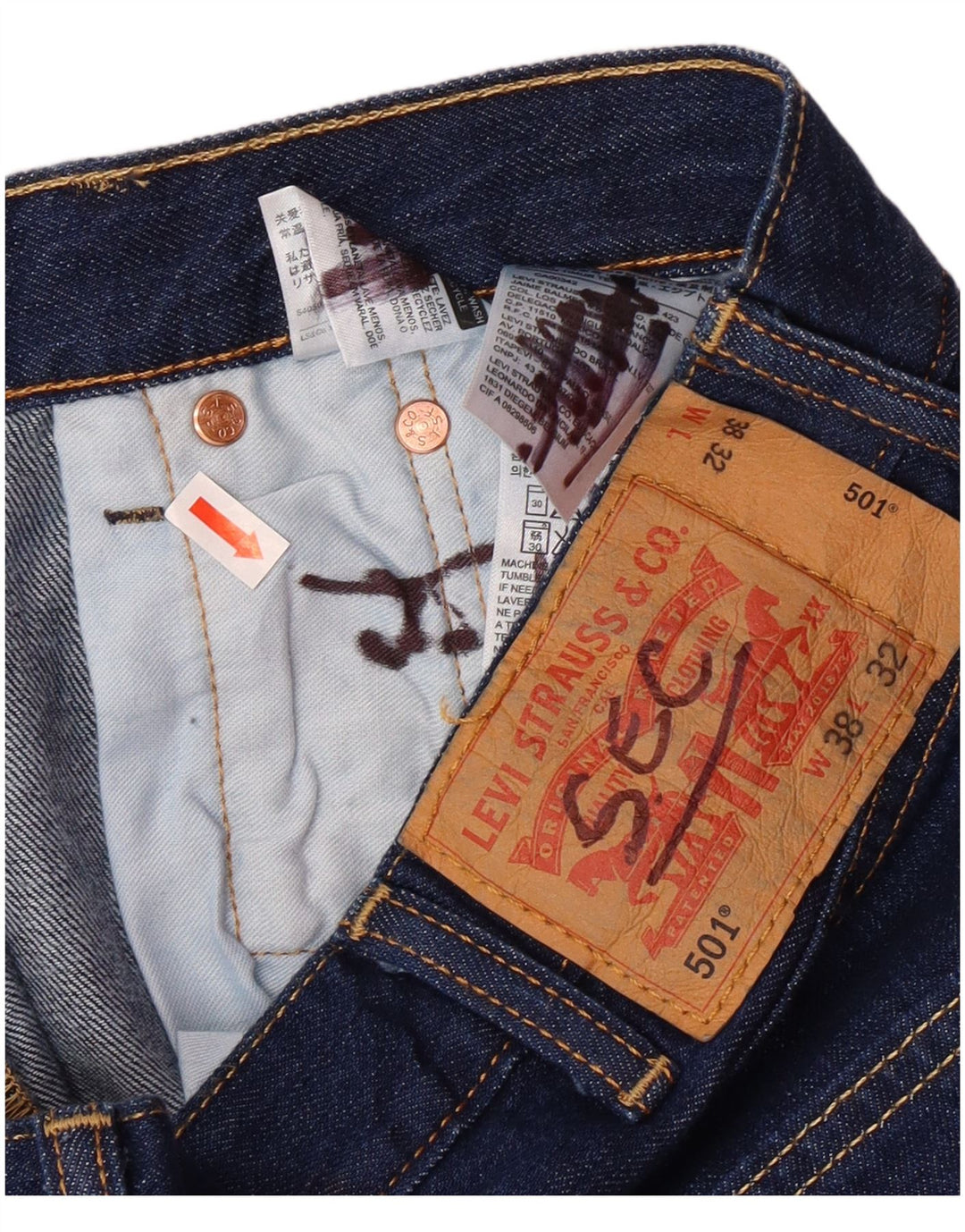 Мужские прямые джинсы LEVI'S 501 W38 L27 синие, хлопок