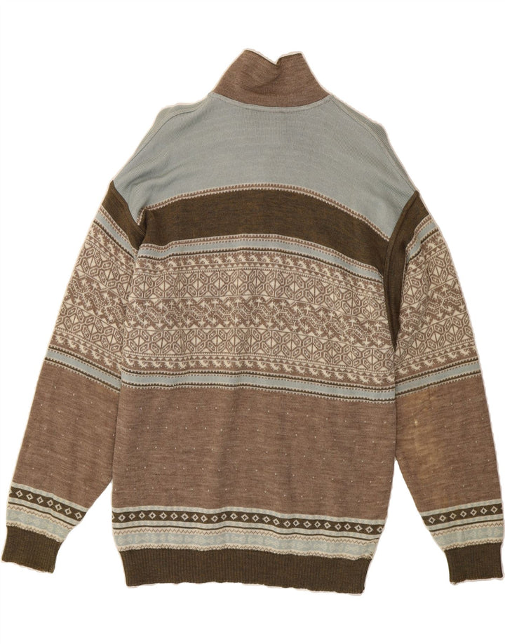 SETBALL Mens Polo Neck Jumper Sweater IT 50 Medium Brown Fair Isle Vintage Setball and Second-Hand Setball from Messina Hembry 
