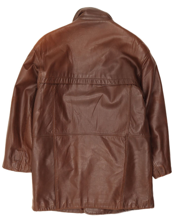 Vintage Womens Leather Coat UK 14 Large Brown