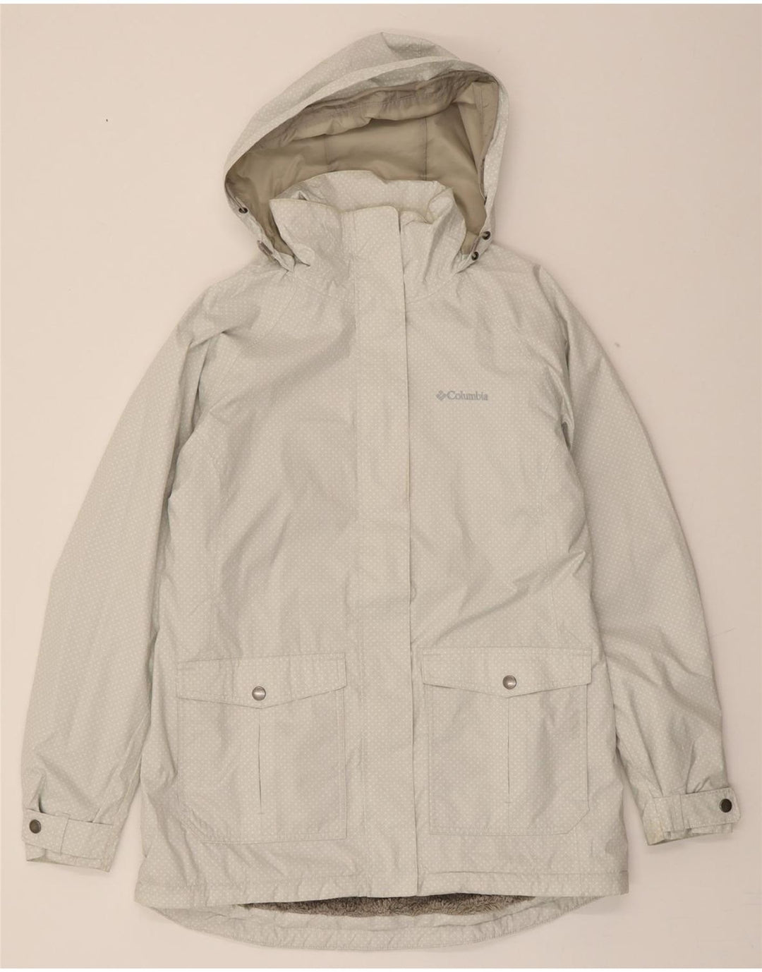 COLUMBIA Womens Omni-Tech Windbreaker Coat UK 14 Medium White Spotted Vintage Columbia and Second-Hand Columbia from Messina Hembry 