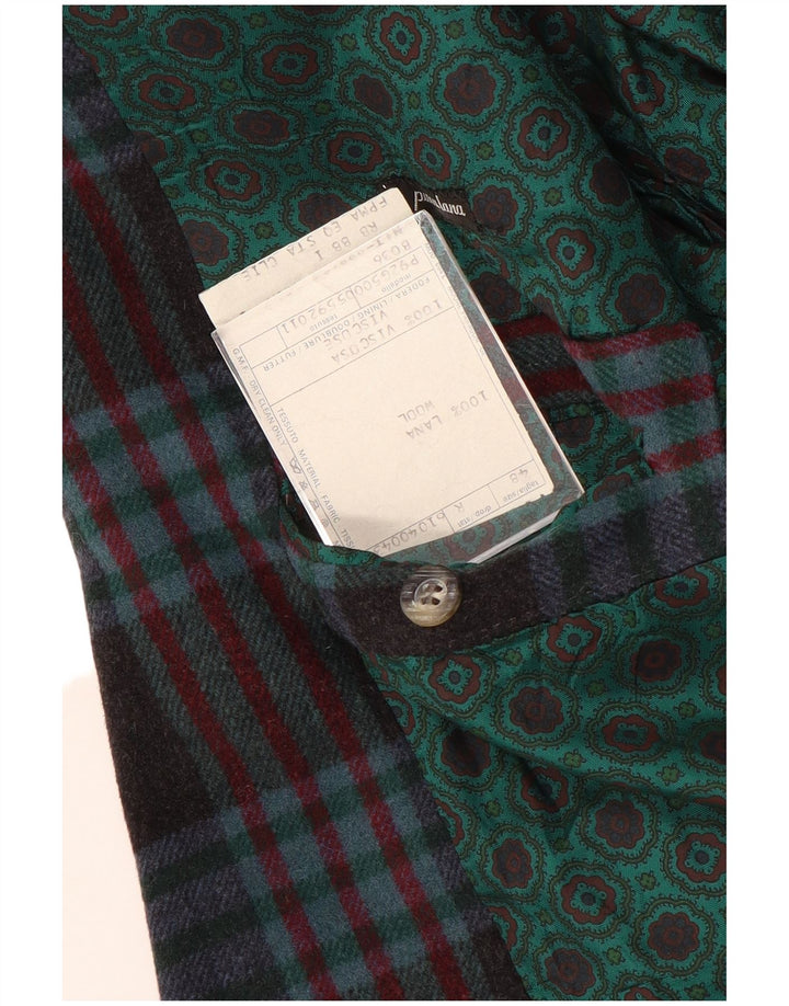 Винтажный мужской пиджак на 2 пуговицах IT 48, средний темно-синий в клетку, шерстяной