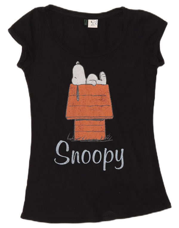 Женская футболка BENETTON с рисунком арахиса, топ UK 6 XS, черный хлопок