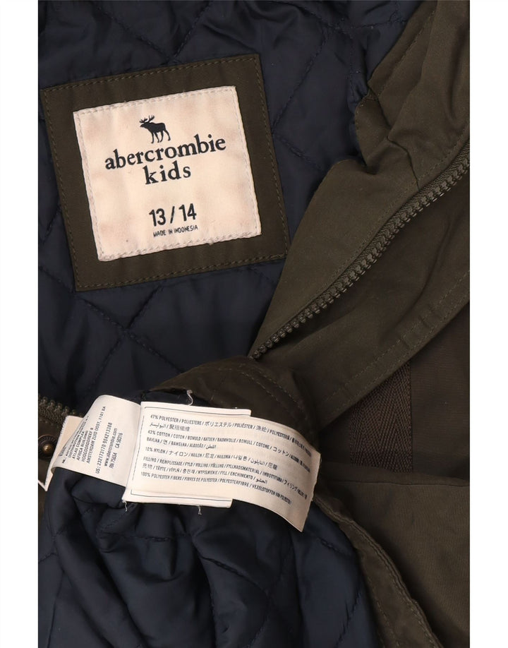 ABERCROMBIE & FITCH Куртка-парка с капюшоном для мальчиков 13-14 лет, цвет хаки, полиэстер
