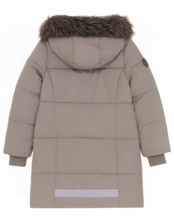 Женское стеганое пальто с капюшоном Superdry UK 12, средний серый полиэстер