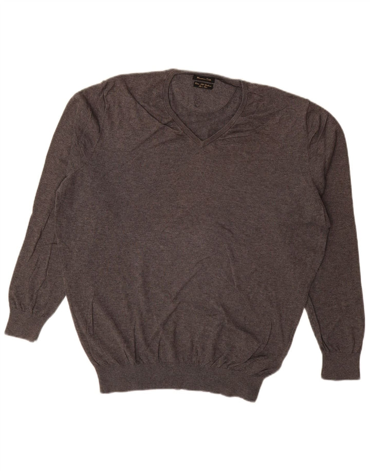 MASSIMO DUTTI Мужской джемпер с v-образным вырезом XL, серый хлопок