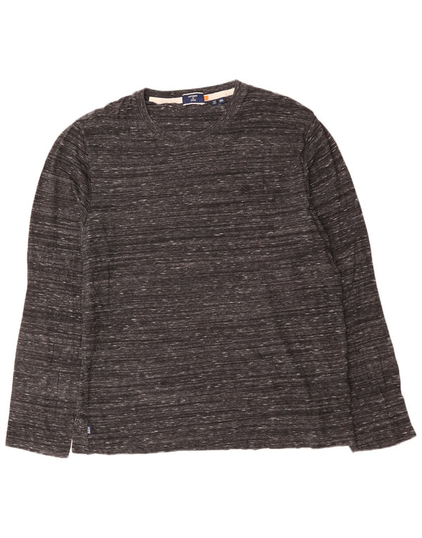 SUPERDRY Мужской топ с длинным рукавом 3XL, серый хлопок с крапинками