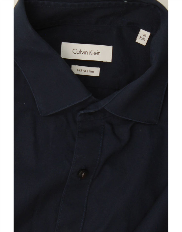 CALVIN KLEIN Mens Extra Slim Fit Shirt Size 15 1/2 39 Medium Navy Blue Vintage Calvin Klein and Second-Hand Calvin Klein from Messina Hembry 