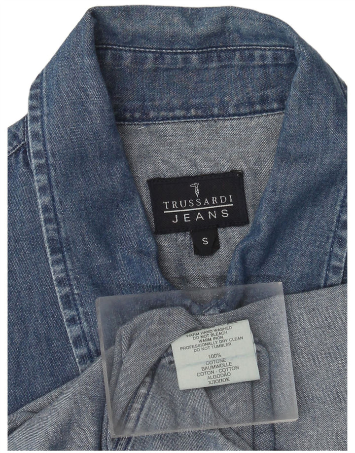 Мужская джинсовая рубашка Trussardi Jeans, маленькая синяя, хлопок