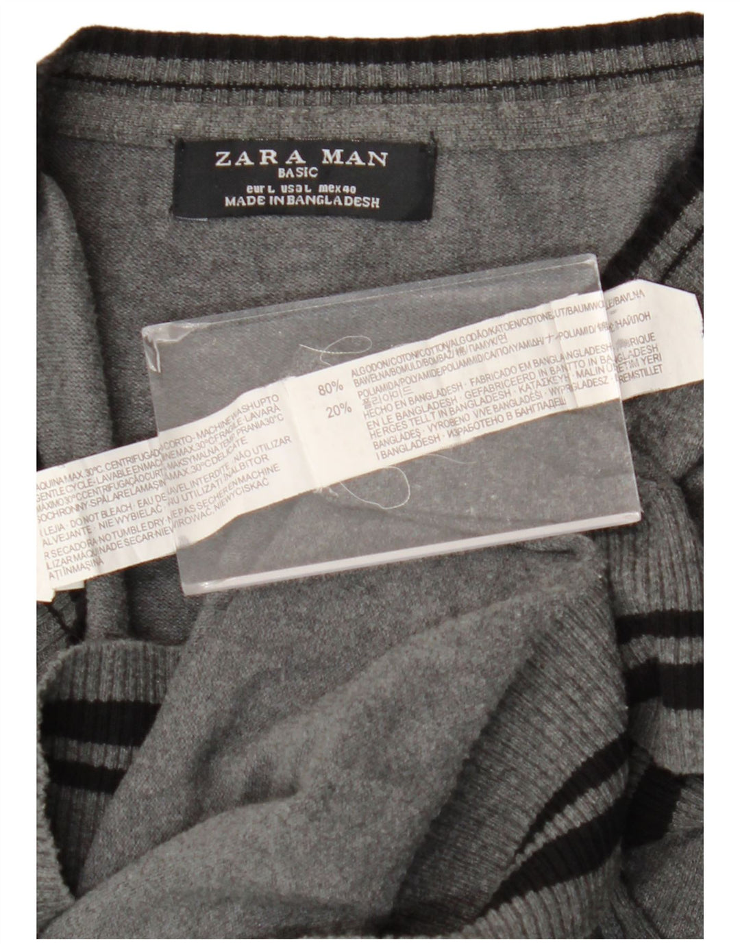 Мужской джемпер с v-образным вырезом Zara, хлопковый свитер в большую серую полоску