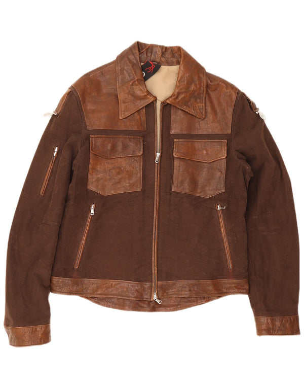 Vintage Womens Leather Jacket UK 20 2XL Brown