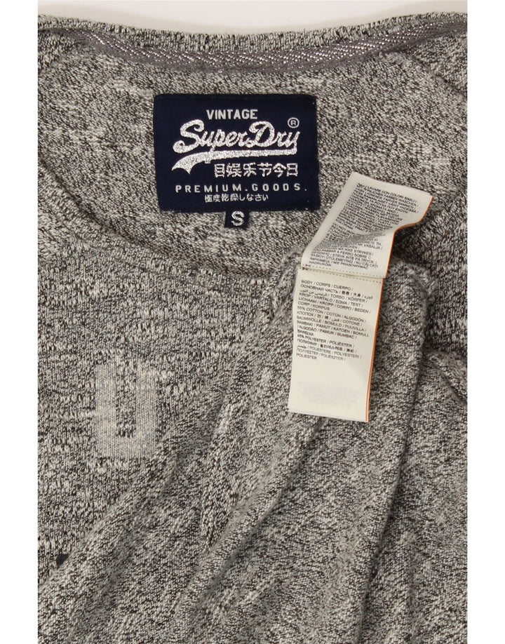 SUPERDRY Женский оверсайз-топ с графическим рисунком, длинный рукав, UK 10, маленький серый хлопок