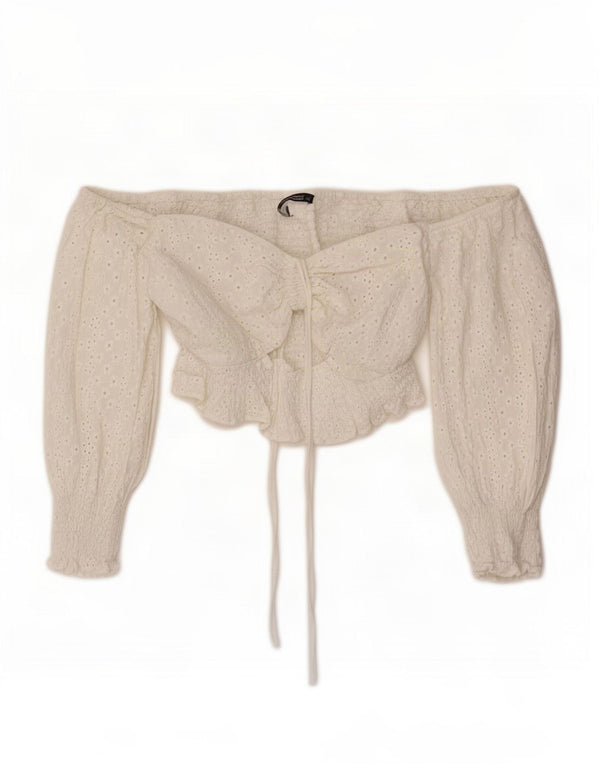 Женский укороченный топ с открытыми плечами с рукавом 3/4 Zara UK 12, средний белый