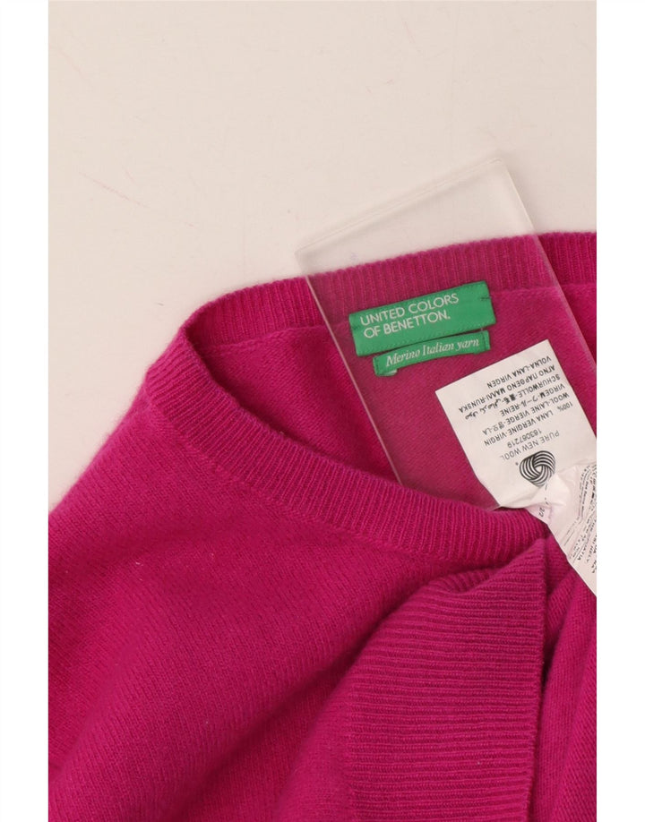 BENETTON Womens Crew Neck Jumper Sweater UK 12 Medium Pink Wool Vintage Benetton and Second-Hand Benetton from Messina Hembry 